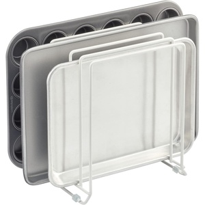 image:imagemDesign 5 Slot Pot and Pan Rack  Metal Wire Rack for Cabinets Pantries or Kitchen Surfaces  Freestanding Pan Stand for Pans Pots Lids and Crockery  SilverWhite