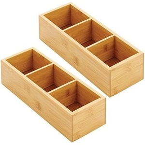 image:imagemDesign Bamboo Divided Storage Bin Container Drawer Organizer Crate Box for Kitchen Pantry Cabinet Shelf Island Countertop Holds Snacks Spices Drinks Echo Collection NaturalTan3 compartments Pack of 2