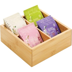image:imagemDesign Bamboo Divided Storage Bin Container Drawer Organizer Crate Box for Kitchen Pantry Cabinet Shelf Island Countertop Holds Snacks Spices Drinks Echo Collection NaturalTan4 compartments Pack of 1