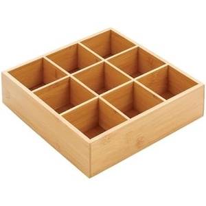 image:imagemDesign Bamboo Divided Storage Bin Container Drawer Organizer Crate Box for Kitchen Pantry Cabinet Shelf Island Countertop Holds Snacks Spices Drinks Echo Collection NaturalTan9 compartments Pack of 1