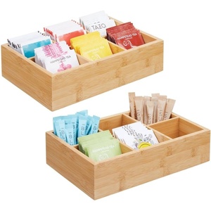 image:imagemDesign Bamboo Divided Storage Bin Container Drawer Organizer Crate Box for Kitchen Pantry Cabinet Shelf Island Countertop Holds Snacks Spices Drinks Echo Collection NaturalTan6 compartments  Small Pack of 2