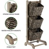image:imagemDesign Water Hyacinth 3Tiered Storage Baskets Floor Stand with Market Basket Storage Bins  Vertical Standing Rack for Living Room Laundry Bedroom Bathroom Office Organization  BlackBlack Wash