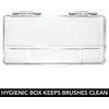 image:imagemDesign Plastic Toothbrush Holder Storage Organizer Bin for Bathroom Vanity Cabinet Closet Drawer  Holds Electric Toothbrush Toothpaste Dental Floss Teeth Whitening Strips  Hinged Lid  Clear