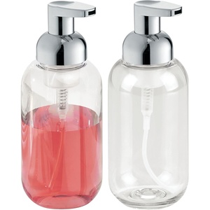image:imagemDesign Round Plastic Refillable Foaming Soap Dispenser Pump Bottle for Bathroom Vanity Countertop  VintageInspired Compact Container Design  Twain Collection  2 Pack  ClearChromeClearChrome