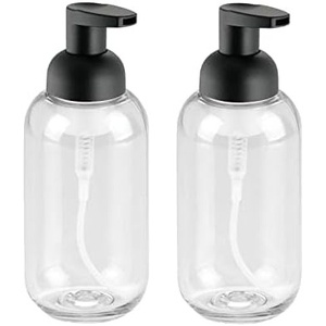 image:imagemDesign Round Plastic Refillable Foaming Soap Dispenser Pump Bottle for Bathroom Vanity Countertop  VintageInspired Compact Container Design  Twain Collection  2 Pack  ClearChromeClearMatte Black