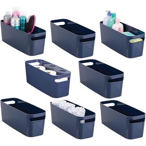 image:imagemDesign Large Plastic Storage Bin with Handles for Bathroom Cupboard Cabinet Under Sink or Counter Holds Toilet Paper Hair Tools Makeup Accessories 16 Long Aura Collection 8 Pack Navy Blue