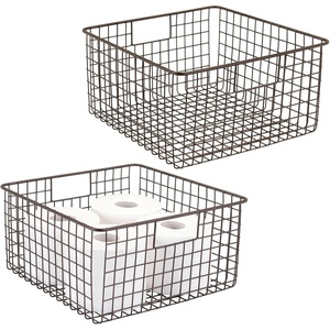 image:imagemDesign Metal Wire Bathroom Storage Basket Organizer with Handles  Organize MasterGuest Bathrooms Linen Hallway or Entryway Closets Bedroom Laundry Room Concerto Collection  2 Pack  Bronze