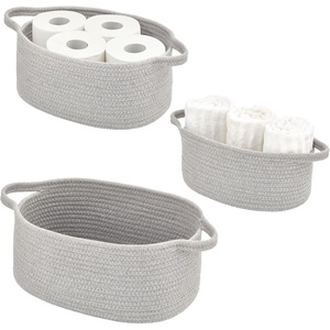 image:imagemDesign Rustic Casual Woven Cotton Rope Bathroom Basket with Handles  Storage Organizer Set for Countertop Floor Closet or Vanity  Holds Toilet Paper Towels or Magazines  Set of 3 Gray