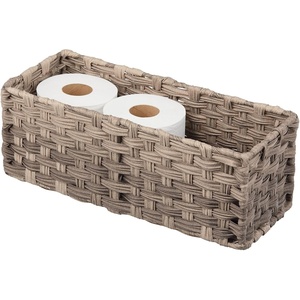 image:imagemDesign Rustic Farmhouse Woven Toilet Paper Holder Basket  Small Storage Organizer Tank Topper for Bathroom Counter or Top of Toilet  Holds 3 Rolls of Toilet Paper  TaupeTan