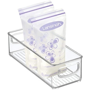 image:imagemDesign Plastic Long Stackable Storage Organizer Container Organization Bin wHandles for Kitchen Pantry Fridge Freezer Cabinet Perfect to Hold Breast Milk  Ligne Collection  Clear10 x 4 x 3 Pack of 1