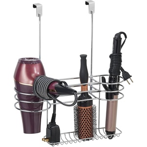 image:imagemDesign Metal Bathroom Over Cabinet Door Hair Care amp Styling Tool Organizer Holder Vanity Storage for Hair Dryer Flat Irons Curling Wands Hair Straighteners  3 Sections Heat Safe  ChromeChrome