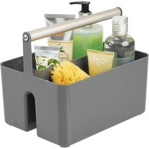 image:imagemDesign Plastic Shower Caddy Storage Organizer Utility Tote Divided Basket Bin  Metal Handle for Bathroom Dorm Kitchen Holds Soap Shampoo Conditioner  Aura Collection  Dark GrayMatte SatinCharcoalSatin