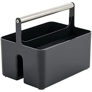 image:imagemDesign Plastic Shower Caddy Storage Organizer Utility Tote Divided Basket Bin  Metal Handle for Bathroom Dorm Kitchen Holds Soap Shampoo Conditioner  Aura Collection  BlackBrushed ChromeBlackBrushed