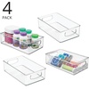 image:imagemDesign Plastic Storage Organizer Shallow Container Bin with Handles for Bathroom Kitchen Cabinet Pantry Home Organization  Holds Vitamins Supplements Makeup  Ligne Collection  4 Pack  Clear