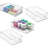 image:imagemDesign Plastic Storage Organizer Shallow Container Bin with Handles for Bathroom Kitchen Cabinet Pantry Home Organization  Holds Vitamins Supplements Makeup  Ligne Collection  4 Pack  Clear