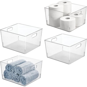 image:imagemDesign Slim Plastic Storage Container Bin with Handles  Bathroom Cabinet Organizer for Toiletries Makeup Shampoo Conditioner Face Scrubbers Loofahs Bath Salts  5 Wide 2 Pack  Clear12 x 10 x 8 Pack of 4