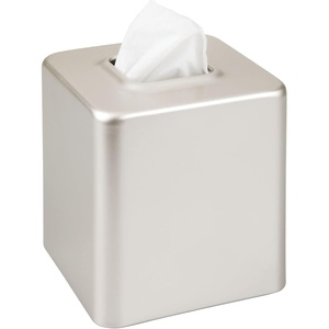 image:imagemDesign Steel Square Tissue Box Cover Modern Facial Tissue Holder for Bathroom Vanity Countertops Bedroom Dressers Night Stands Desks Office and Tables  Unity Collection  SatinSatin