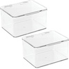 image:imagemDesign Plastic Kitchen Pantry and Fridge Storage Organizer Box Containers with Hinged Lid for Shelves or Cabinets Holds Food Snacks Canned Drinks Seasoning Condiments or Utensils 2 Pack Clear55 x 66 x 37