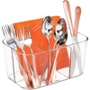 image:imagemDesign Plastic Cutlery Storage Organizer Caddy Bin Tote with Handle  Kitchen Cabinet Divided Pantry Basket for Forks Knives Spoons Napkins IndoorOutdoor Use Lumiere Collection ClearClear
