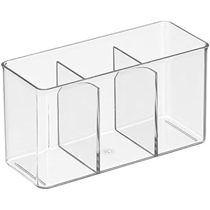 image:imagemDesign Plastic Cutlery Storage Organizer Bin for Kitchen Cabinet PantryHome  Holds Forks Knives Spoons  3 Section  Indoor or Outdoor Use  Clear