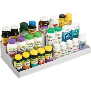 image:imagemDesign Plastic Expandable 3Tier Shelf Rack Organizer  Storage for Bathroom Vanity Cabinet Cupboard Drawer  Holds Medicine Vitamins Supplements Cosmetics  Ligne Collection  WhiteLight Gray