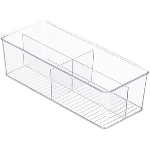 image:imagemDesign Plastic Kitchen Cabinet Storage Organizer Bin Box  4 Divided Sections for Pantry Shelves Countertops Island or Cupboard  Holds Snacks Tea Bags Spices Sauces Ligne Collection Clear1