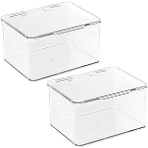 image:imagemDesign Plastic Kitchen Pantry and Fridge Storage Organizer Box Containers with Hinged Lid for Shelves or Cabinets Holds Food Snacks Canned Drinks Seasoning Condiments or Utensils 2 Pack Clear55 x 66 x 37