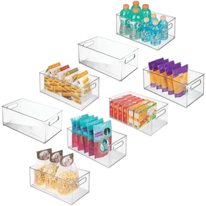 image:imagemDesign Deep Plastic Kitchen Storage Organizer Container Bin for Pantry Cabinet Cupboard Shelves Fridge or Freezer  Holds Dry Goods Sauces Condiments Drinks Ligne Collection 8 Pack Clear145 x 8 x 6