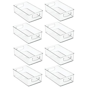image:imagemDesign Deep Plastic Kitchen Storage Organizer Container Bin for Pantry Cabinet Cupboard Shelves Fridge or Freezer  Holds Dry Goods Sauces Condiments Drinks Ligne Collection 8 Pack Clear10 x 6 x 3