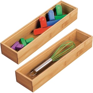 image:imagemDesign Pack of 2 Functional Drawer Organiser  Elegant Bamboo Kitchen Drawer Divider for Cutlery Silverware Utensils  Convenient Drawer Separator  Light Brown7 6 cm x 30 5 cm x 5 1 cm