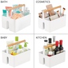 image:imagemDesign Plastic Portable Shower Caddy Divided Basket Bin Storage Organizer with Bamboo Handle for Bathroom Dorm Shelf amp Cabinet Holds Shampoo Conditioner  Aura Collection WhiteNaturalWhiteNatural