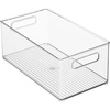 image:imagemDesign Deep Plastic Kitchen Storage Organizer Container Bin for Pantry Cabinet Cupboard Shelves Fridge or Freezer  Holds Dry Goods Sauces Condiments Drinks Ligne Collection 4 Pack Clear145 x 8 x 6