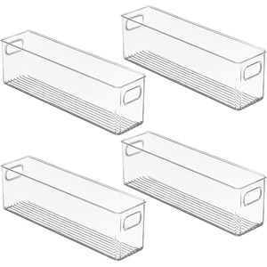 image:imagemDesign Deep Plastic Kitchen Storage Organizer Container Bin for Pantry Cabinet Cupboard Shelves Fridge or Freezer  Holds Dry Goods Sauces Condiments Drinks Ligne Collection 4 Pack Clear1538 x 375 x 475