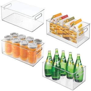 image:imagemDesign Deep Plastic Kitchen Storage Organizer Container Bin for Pantry Cabinet Cupboard Shelves Fridge or Freezer  Holds Dry Goods Sauces Condiments Drinks Ligne Collection 4 Pack Clear145 x 8 x 6