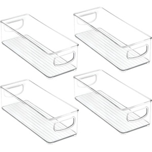 image:imagemDesign Deep Plastic Kitchen Storage Organizer Container Bin for Pantry Cabinet Cupboard Shelves Fridge or Freezer  Holds Dry Goods Sauces Condiments Drinks Ligne Collection 4 Pack Clear10 x 6 x 3