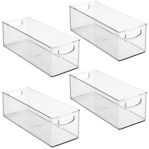 image:imagemDesign Plastic Video Game and DVD Storage Organizer  Game and Movie Disc Holder Bin with Handles for Home Media Console Stand and Closet Shelf  Ligne Collection  4 Pack  ClearClear