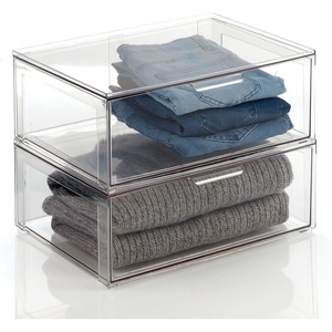 image:imagemDesign Plastic Stackable Closet Storage Organizer Bin Containers with Front Pull Drawer for Cabinet Desk Shelf Cupboard or Dresser Organization  Lumiere Collection  Clear16 x 12 x 6 Pack of 2