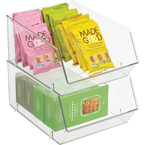 image:imagemDesign Plastic Stacking Food Storage Bin for Kitchen Cabinet Pantry Shelf FridgeFreezer  Organizer for Fruit Potatoes Onions Drinks Snacks Pasta  11 Deep  2 Pack  Clear11 x 8 x 5 Pack of 2