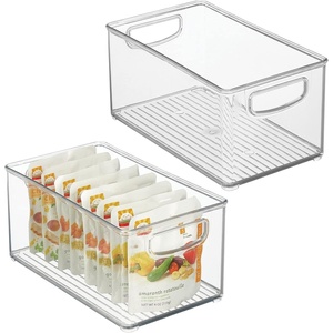 image:imagemDesign Plastic Baby Nursery and Food Organizer  Storage Holder Bin with Handles for Closet Cupboard Cabinet Drawers Shelves  Holds Canned Food Bottles  Ligne Collection  2 Pack  Clear10 x 6 x 5 Pack of 2