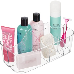 image:imagemDesign Plastic Divided Shower Organizer Basket Caddy Tote with Handle  Storage for Bathroom or Dorm  Holds Hand Soap Shampoo Sponges Scrubs and Body Wash  Lumiere Collection  Clear