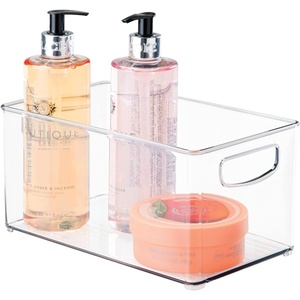 image:imagemDesign Plastic Storage Organizer Wide Container Bin with Handles for Bathroom Home Organization  Holds Vitamins Supplements Makeup Styling Tools  Ligne Collection  Clear
