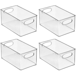 image:imagemDesign Plastic Home Closet Organizer  Basket Storage Holder Bin w Handles for Bedroom Bathroom Cabinet Shelves Entryway and Hallway  Holds Sweaters Purses  Ligne Collection  4 Pack  Clear10 x 6 x 5 Pack of 4
