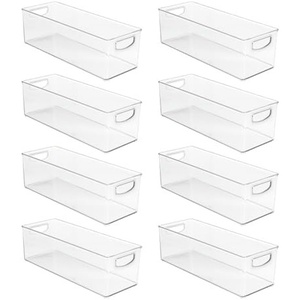 image:imagemDesign Plastic Bathroom Storage Container Bins w Handles  Closet Cabinet Vanity Cupboard Shelf Organization Hair Tools Accessory Organizer  Ligne Collection Clear 16x6x5 Pack of 816 x 6 x 5 Pack of 8
