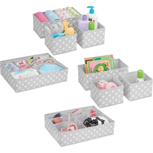 image:imagemDesign Fabric Drawer Organizer Bins KidsBaby Nursery Dresser Closet Shelf Playroom Organization Hold Clothes Toys Diapers Bibs Blankets Set of 4 2 Pack GrayWhite Polka DotGreyWhite