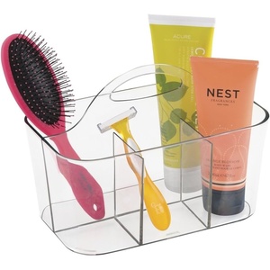 image:imagemDesign Small Plastic ShowerBath Storage Organizer Caddy Tote with Handle for Dorm Shelf Cabinet  Hold Soap Shampoo Conditioner Combs Brushes Lumiere Collection BlackClear
